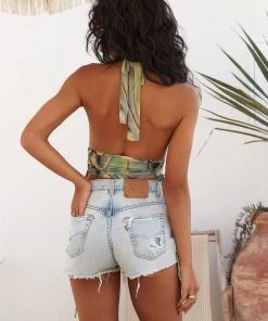 ET CLET Stevie Multigreen Mesh Halter Top