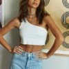 BEIGE BOTANY CLOTHING Ryann One Shoulder White Cropped Tank 1 BEIGE BOTANY CLOTHING Ryann One Shoulder White Cropped Tank