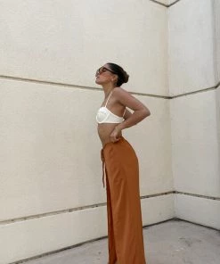 HYFVE Dalia Front Slit Caramel Pants CLOTHING