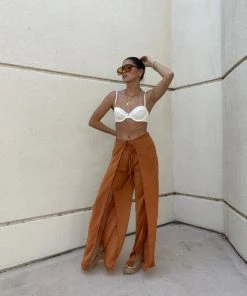 HYFVE Dalia Front Slit Caramel Pants CLOTHING 13 HYFVE Dalia Front Slit Caramel Pants CLOTHING