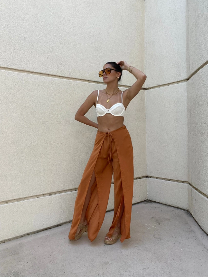 HYFVE Dalia Front Slit Caramel Pants CLOTHING 7 HYFVE Dalia Front Slit Caramel Pants CLOTHING