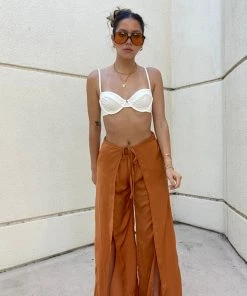 HYFVE Dalia Front Slit Caramel Pants CLOTHING 14 HYFVE Dalia Front Slit Caramel Pants CLOTHING