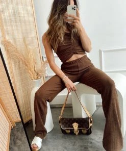 Emory Park Bradshaw Chocolate Textured Straight Pants CLOTHING