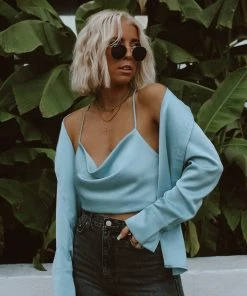 ACOA Brigitte Blue Satin Top