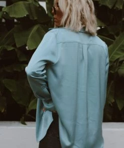 ACOA Brigitte Blue Satin Top