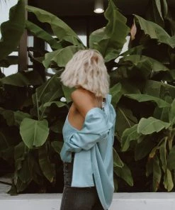 ACOA Brigitte Blue Satin Top