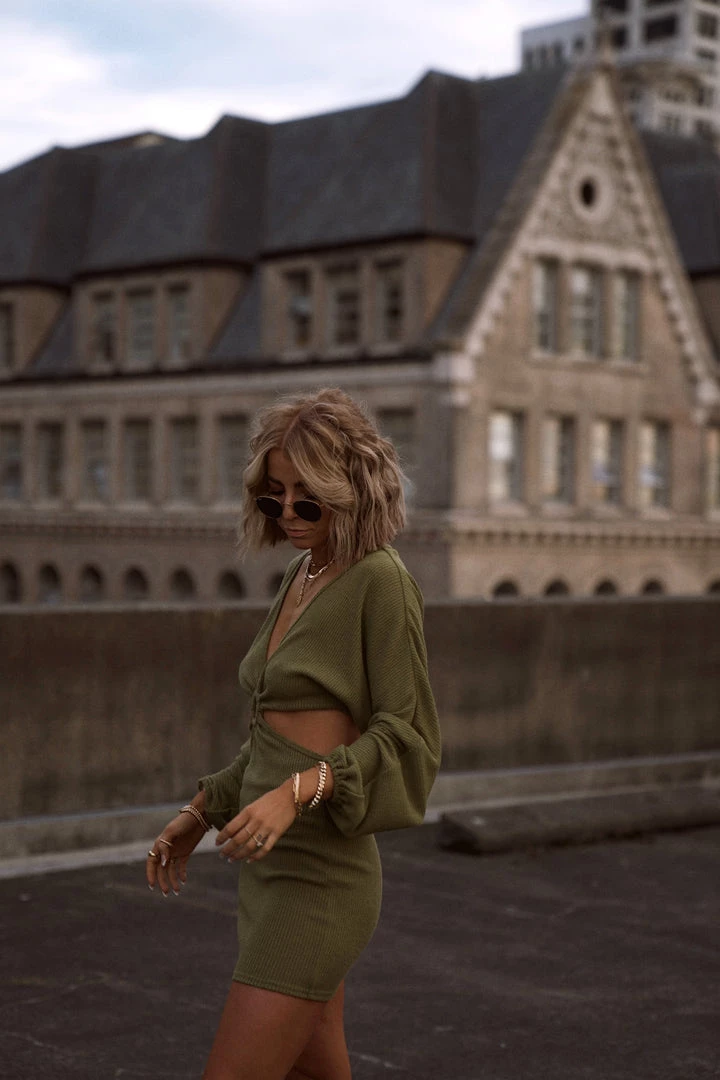 ACOA Free Bird Olive Crochet Long Sleeve Mini Dress 6 ACOA Free Bird Olive Crochet Long Sleeve Mini Dress