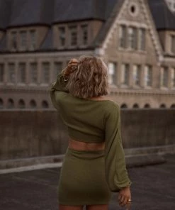 ACOA Free Bird Olive Crochet Long Sleeve Mini Dress 12 ACOA Free Bird Olive Crochet Long Sleeve Mini Dress