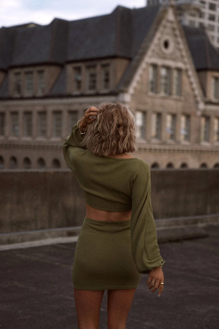 ACOA Free Bird Olive Crochet Long Sleeve Mini Dress 7 ACOA Free Bird Olive Crochet Long Sleeve Mini Dress