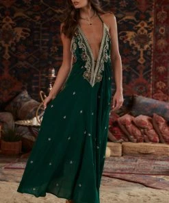MANISH VAID Jasmine Emerald Embellished Maxi Dress CLOTHING