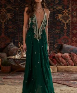 MANISH VAID Jasmine Emerald Embellished Maxi Dress CLOTHING