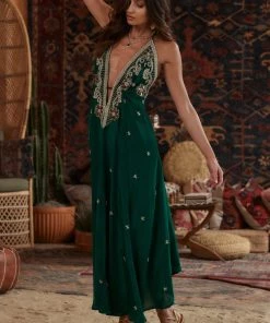 MANISH VAID Jasmine Emerald Embellished Maxi Dress CLOTHING
