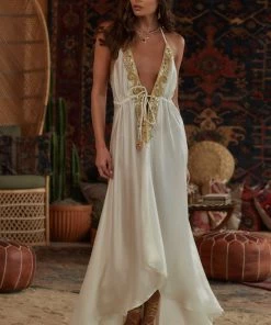 MANISH VAID Jasmine White Embellished Maxi Dress