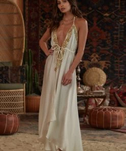 MANISH VAID Jasmine White Embellished Maxi Dress
