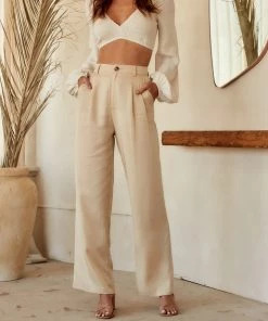 ET CLET Jaxon Cream Wide Leg Trousers CLOTHING