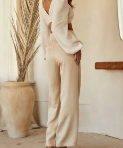 ET CLET Jaxon Cream Wide Leg Trousers CLOTHING