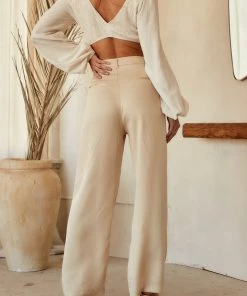 ET CLET Jaxon Cream Wide Leg Trousers CLOTHING