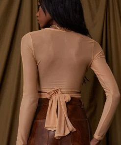 AFTER STITCH Jenna Beige Mesh Wrap Top CLOTHING 21 AFTER STITCH Jenna Beige Mesh Wrap Top CLOTHING