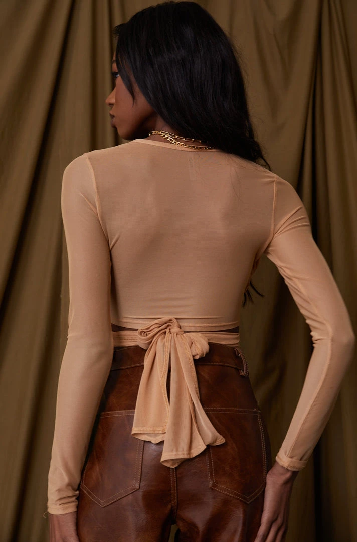 AFTER STITCH Jenna Beige Mesh Wrap Top CLOTHING 12 AFTER STITCH Jenna Beige Mesh Wrap Top CLOTHING