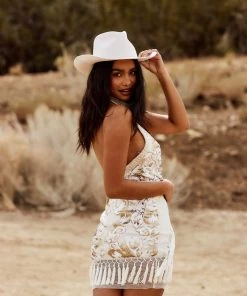WINK CLOTHING Like Gold Dust White Sequin Fringe Dress