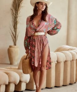 KARMA HIGHWAY Laguna Beach Pink & Teal Kimono