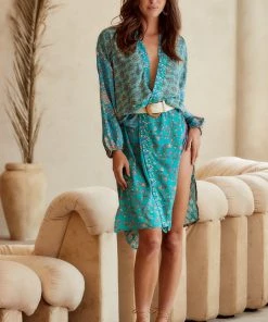 KARMA HIGHWAY Laguna Beach Teal & Green Kimono CLOTHING