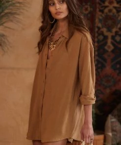 CLOUD TEN Little Secrets Mocha Linen Button Down 17 CLOUD TEN Little Secrets Mocha Linen Button Down