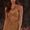 CLOUD TEN Little Secrets Mocha Linen Crop Top CLOTHING