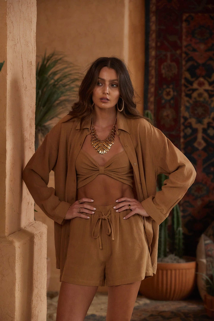 CLOUD TEN Little Secrets Mocha Linen Button Down 12 CLOUD TEN Little Secrets Mocha Linen Button Down