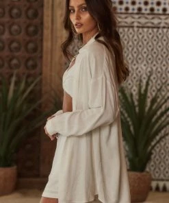 CLOUD TEN Little Secrets White Linen Button Down CLOTHING