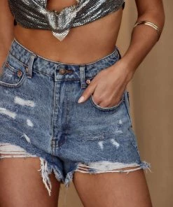 SIGNATURE 8 Daisy Indigo Distressed Denim Shorts CLOTHING