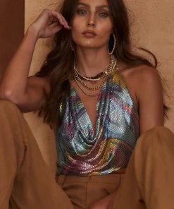 WINK Kiki Rainbow Chainmail Halter Top