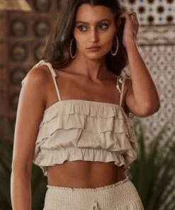 MIOU MUSE CLOTHING Medina Light Taupe Crop Tank