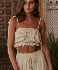 MIOU MUSE CLOTHING Medina Light Taupe Crop Tank