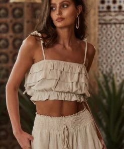 MIOU MUSE CLOTHING Medina Light Taupe Crop Tank