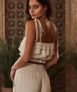 MIOU MUSE CLOTHING Medina Light Taupe Crop Tank