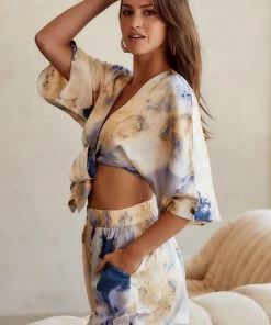 ACOA Moana Ivory Multi Printed Wrap Top