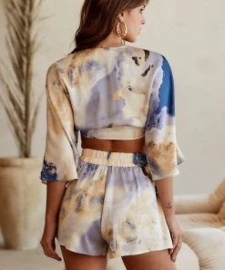 ACOA Moana Ivory Multi Printed Wrap Top