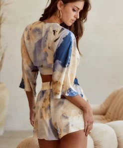 ACOA Moana Ivory Multi Printed Wrap Top