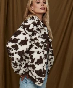 LE LIS Belle Cow Print Teddy Jacket CLOTHING 9 LE LIS Belle Cow Print Teddy Jacket CLOTHING