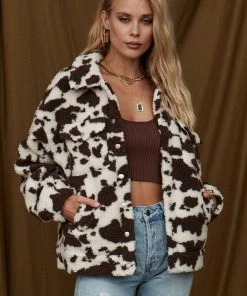 LE LIS Belle Cow Print Teddy Jacket CLOTHING 11 LE LIS Belle Cow Print Teddy Jacket CLOTHING
