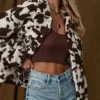 LE LIS Belle Cow Print Teddy Jacket CLOTHING