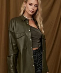 ACOA CLOTHING Owen Olive Vegan Leather Shirt Jacket