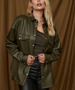 ACOA CLOTHING Owen Olive Vegan Leather Shirt Jacket