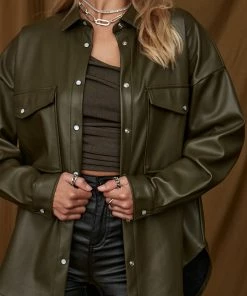 ACOA CLOTHING Owen Olive Vegan Leather Shirt Jacket