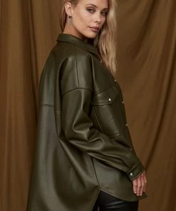 ACOA CLOTHING Owen Olive Vegan Leather Shirt Jacket