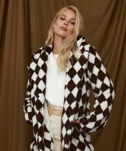 LE LIS Diamante Brown Sherpa Jacket