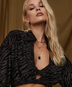 ACOA Zayne Black Velvet Zebra Wrap Top CLOTHING