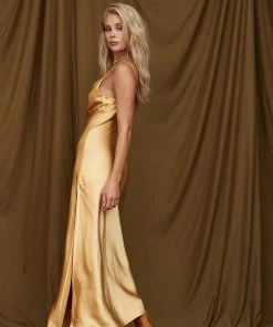 Audrey 3 + 1 Ventura Gold Maxi Slip Dress