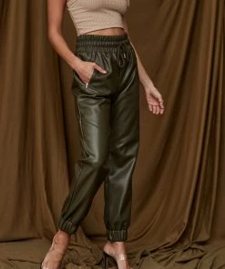 ACOA Presley Olive Vegan Leather Joggers